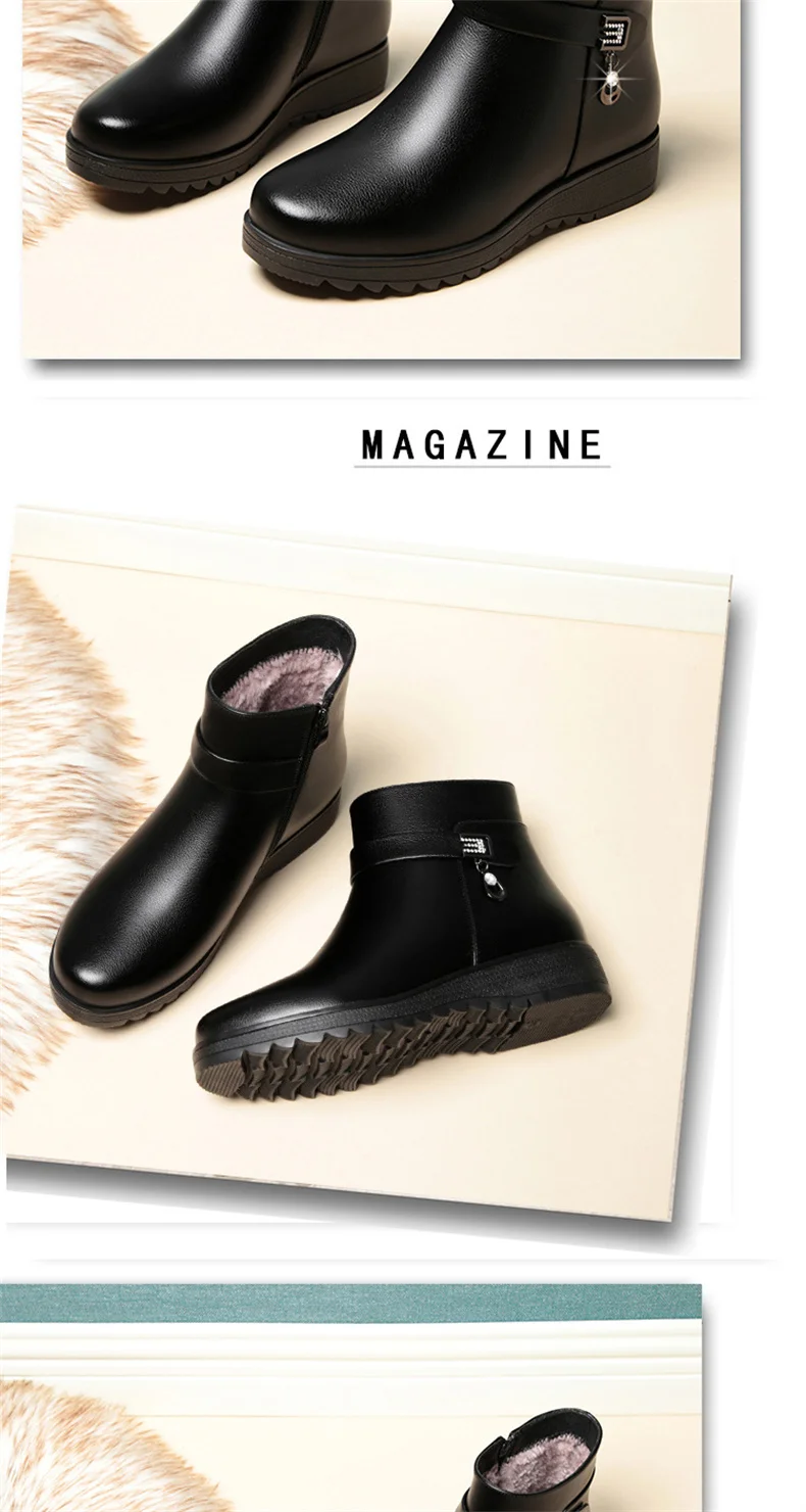 Autumn Winter Mum Warm Cotton Soft Shoes Women Fleece Side Zip Thick Bottom Short Boots Leisure Round Head Flats Boots