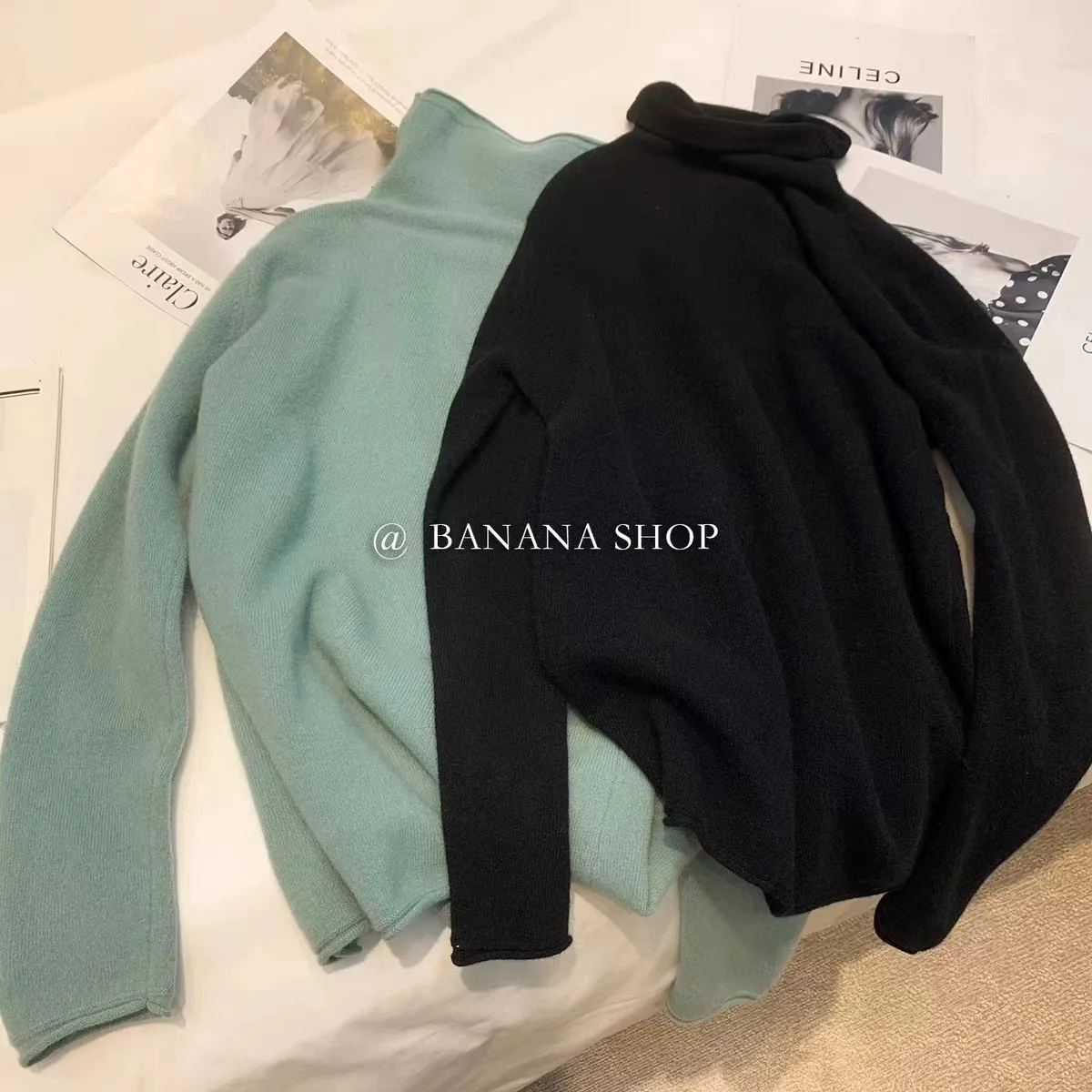 100% pure cashmere sweater women's turtleneck sweater with autumn winter pile pile neck sweater with rolled edge bottom knitwear