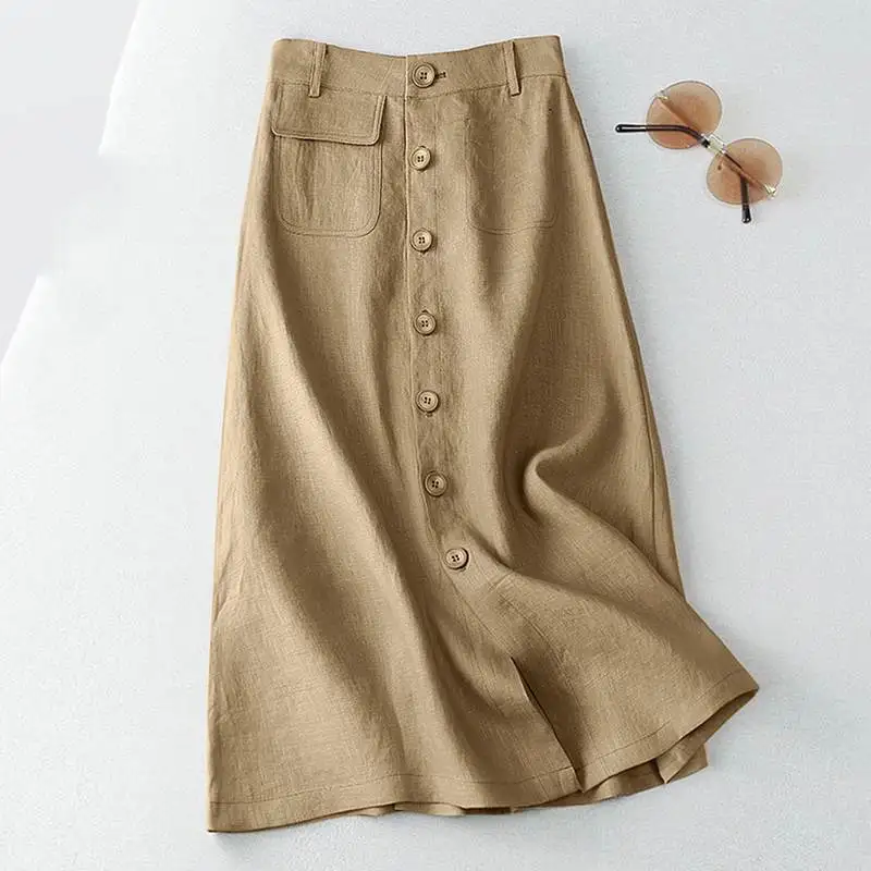 ZANZEA Women Elegant Cotton Skirts 2026 Fashion Autumn High Waist Casual Button A-line Midi Skirts Solid Temperament Faldas 5XL