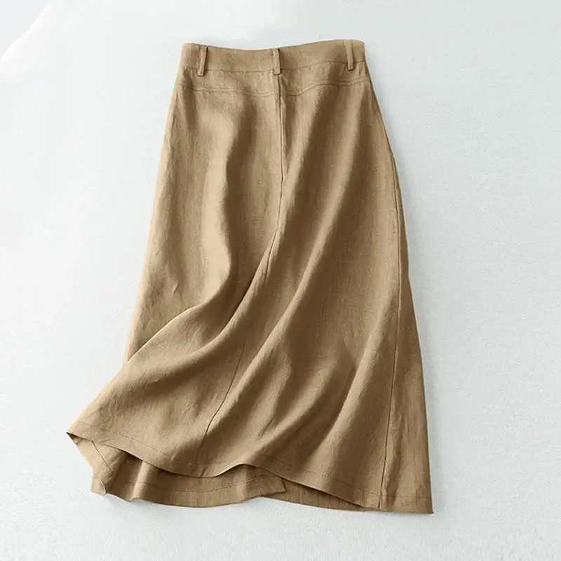 ZANZEA Women Elegant Cotton Skirts 2026 Fashion Autumn High Waist Casual Button A-line Midi Skirts Solid Temperament Faldas 5XL