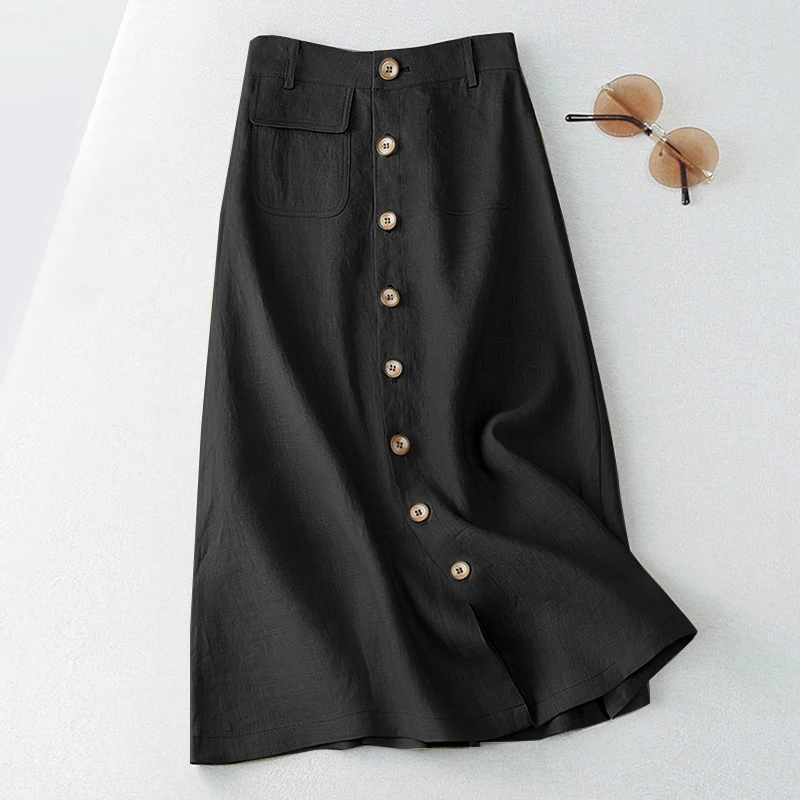 ZANZEA Women Elegant Cotton Skirts 2026 Fashion Autumn High Waist Casual Button A-line Midi Skirts Solid Temperament Faldas 5XL