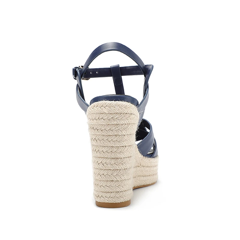 2024 New Women's Summer Cowhide High Heel Anti Slip Sandals Outdoor Banquet Party Luxury Slope Heel Sandals Handmade Hemp Rope