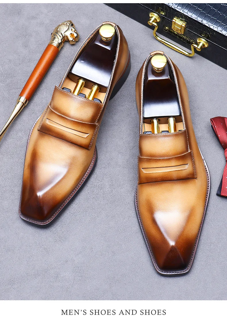 Men's Business Dress Leather Shoes Genuine Leather Shoes Full Cowhide British Laser Engraving Pattern Men's Wedding Shoes 37-46