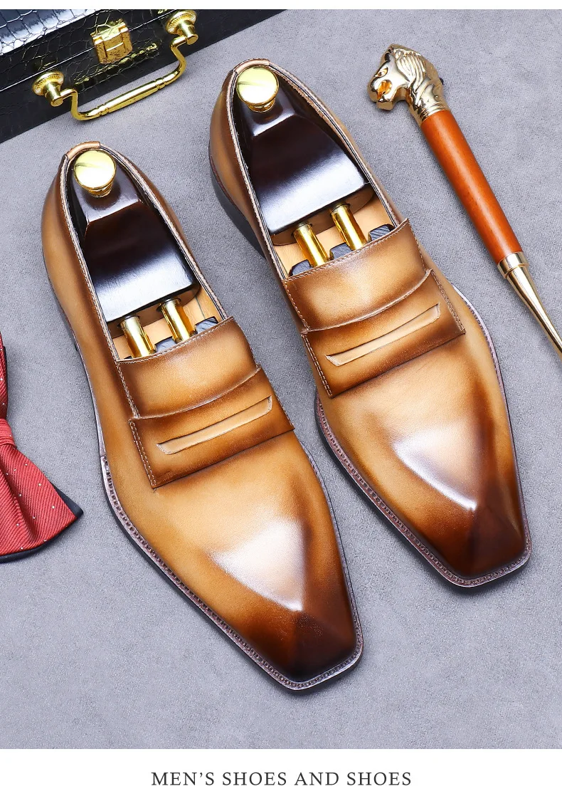 Men's Business Dress Leather Shoes Genuine Leather Shoes Full Cowhide British Laser Engraving Pattern Men's Wedding Shoes 37-46