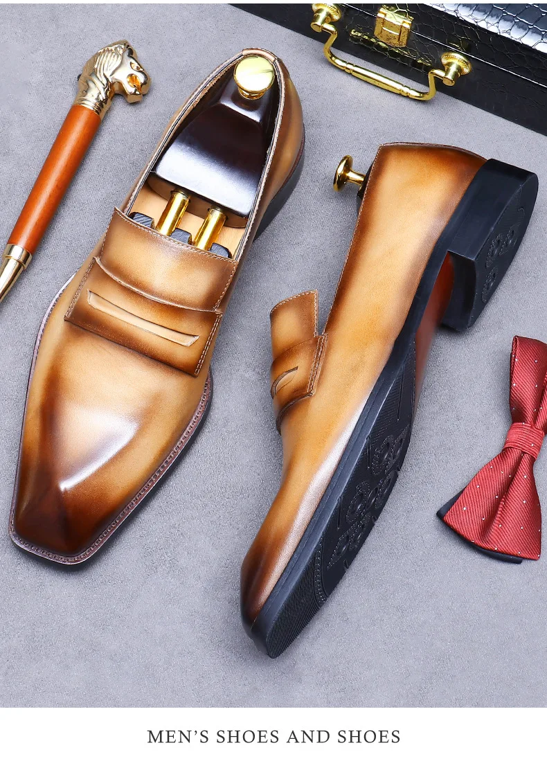Men's Business Dress Leather Shoes Genuine Leather Shoes Full Cowhide British Laser Engraving Pattern Men's Wedding Shoes 37-46