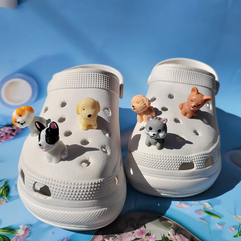 New Cute Six Little Dog Resin Shoe Charms Decoration for Child Clogs DIY Parts Womens Slippers Pins Shoe Accessories