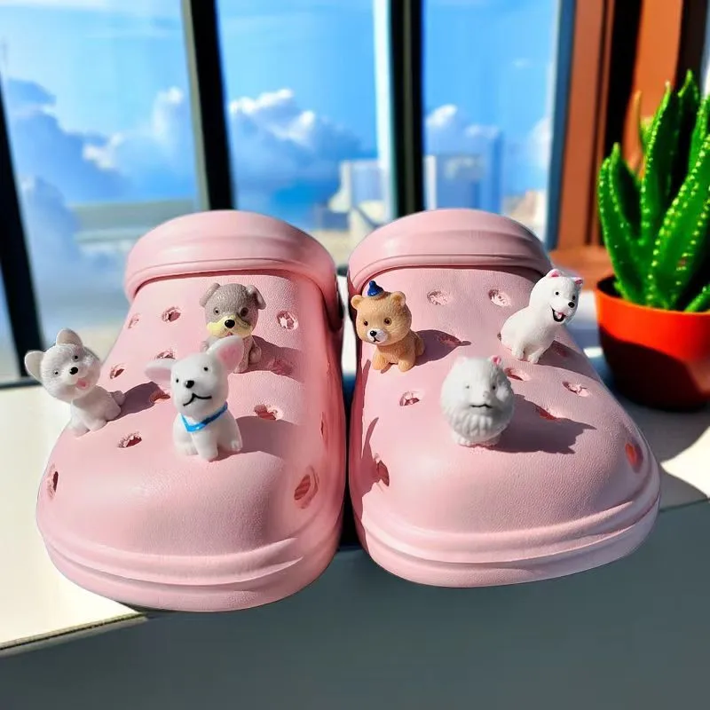 New Cute Six Little Dog Resin Shoe Charms Decoration for Child Clogs DIY Parts Womens Slippers Pins Shoe Accessories