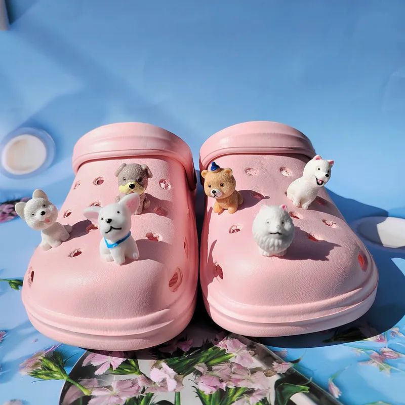 New Cute Six Little Dog Resin Shoe Charms Decoration for Child Clogs DIY Parts Womens Slippers Pins Shoe Accessories
