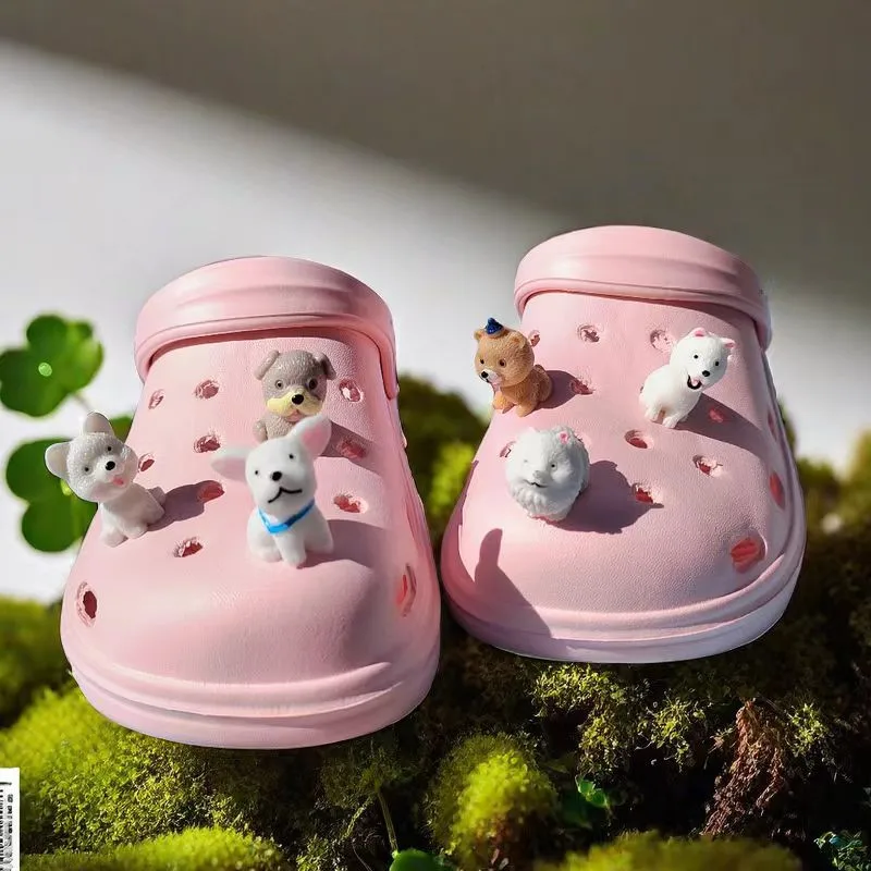 New Cute Six Little Dog Resin Shoe Charms Decoration for Child Clogs DIY Parts Womens Slippers Pins Shoe Accessories