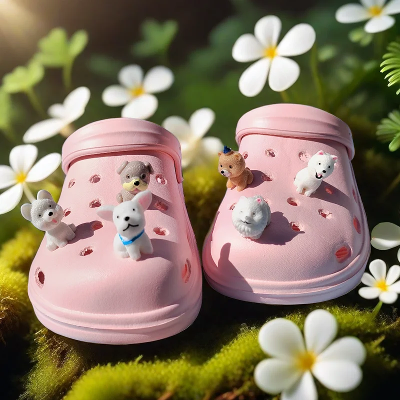 New Cute Six Little Dog Resin Shoe Charms Decoration for Child Clogs DIY Parts Womens Slippers Pins Shoe Accessories