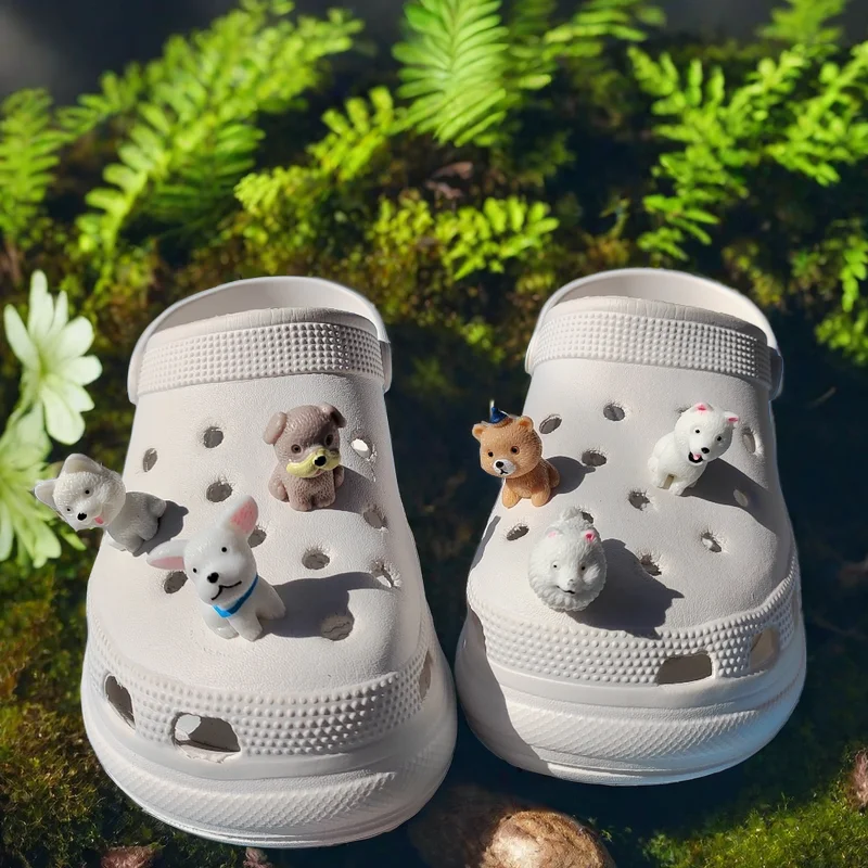 New Cute Six Little Dog Resin Shoe Charms Decoration for Child Clogs DIY Parts Womens Slippers Pins Shoe Accessories