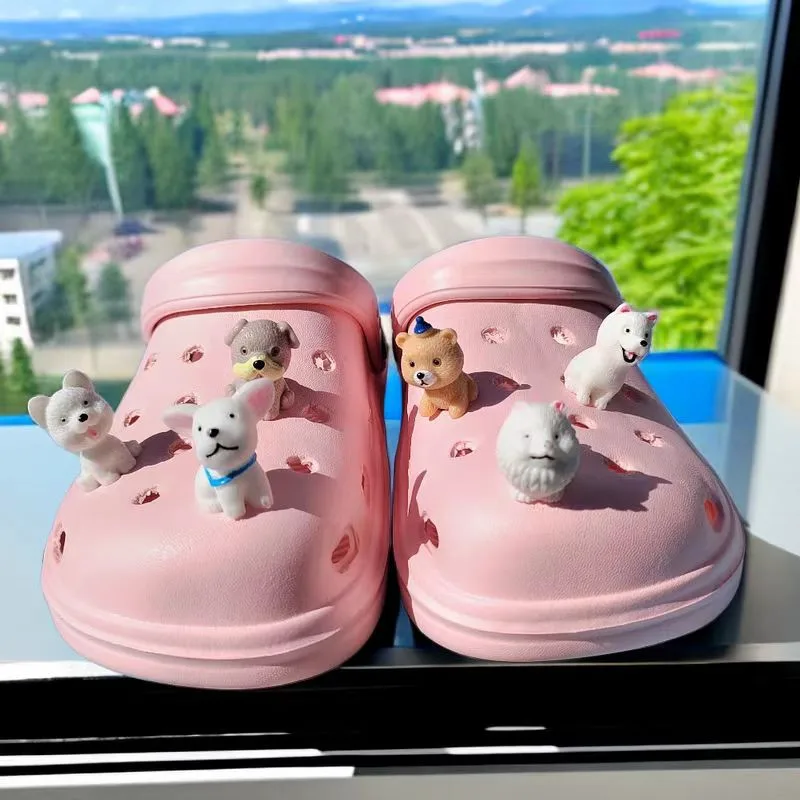 New Cute Six Little Dog Resin Shoe Charms Decoration for Child Clogs DIY Parts Womens Slippers Pins Shoe Accessories