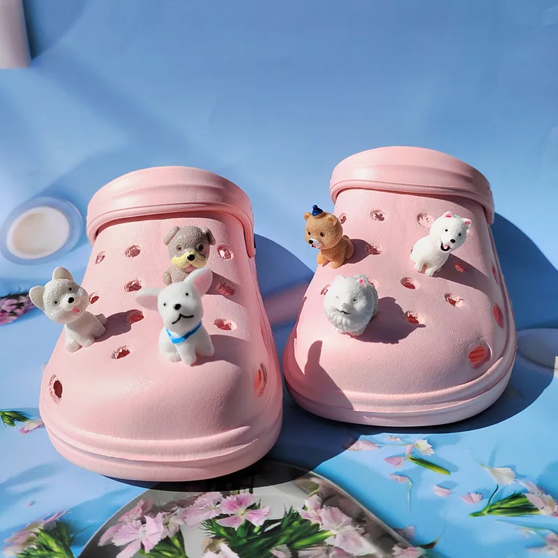 New Cute Six Little Dog Resin Shoe Charms Decoration for Child Clogs DIY Parts Womens Slippers Pins Shoe Accessories