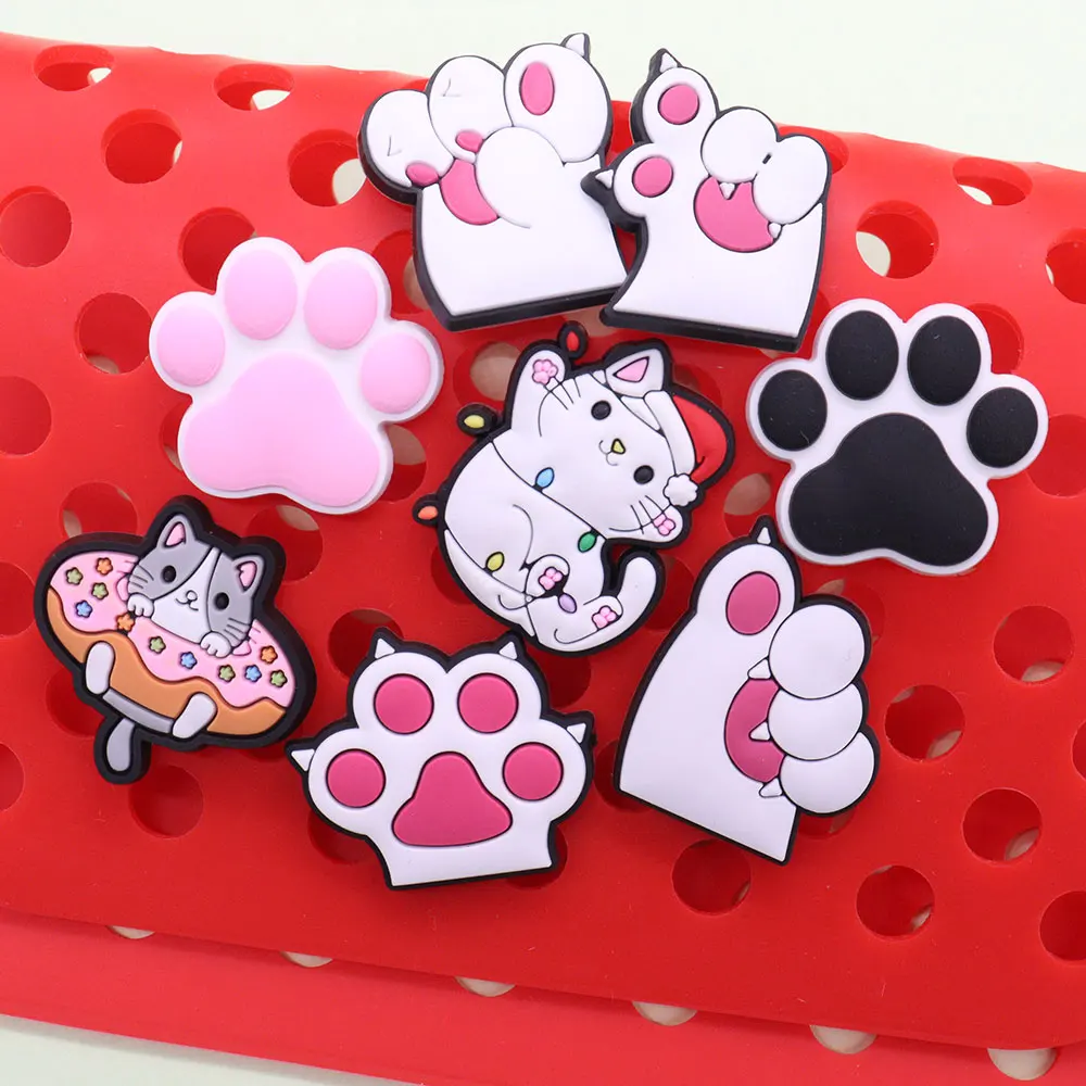Single Sale 1pcs Shoe Charms Cute Pink Cat's Paw White Cat Slipper Accessories PVC Shoes Ornament For Boys Girls Party Present