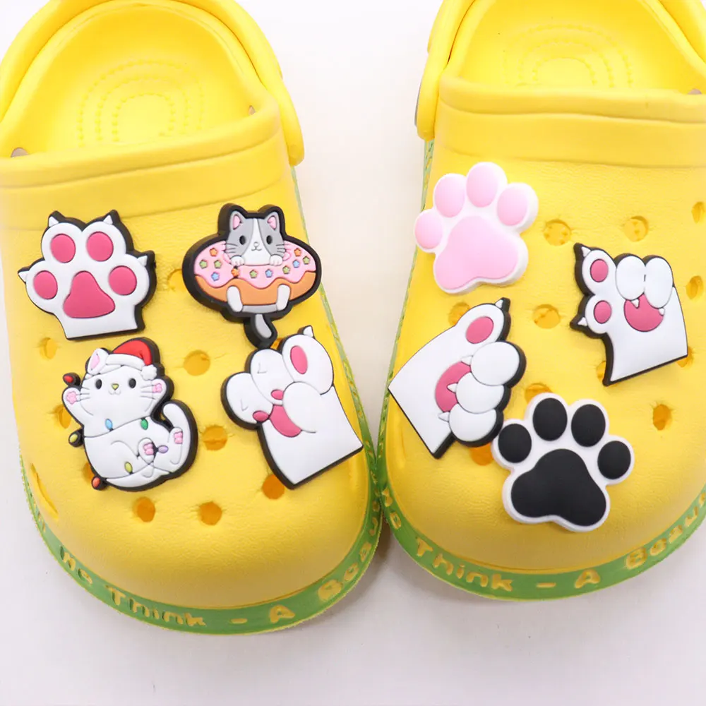 Single Sale 1pcs Shoe Charms Cute Pink Cat's Paw White Cat Slipper Accessories PVC Shoes Ornament For Boys Girls Party Present