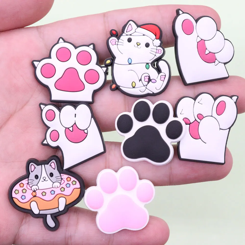 Single Sale 1pcs Shoe Charms Cute Pink Cat's Paw White Cat Slipper Accessories PVC Shoes Ornament For Boys Girls Party Present