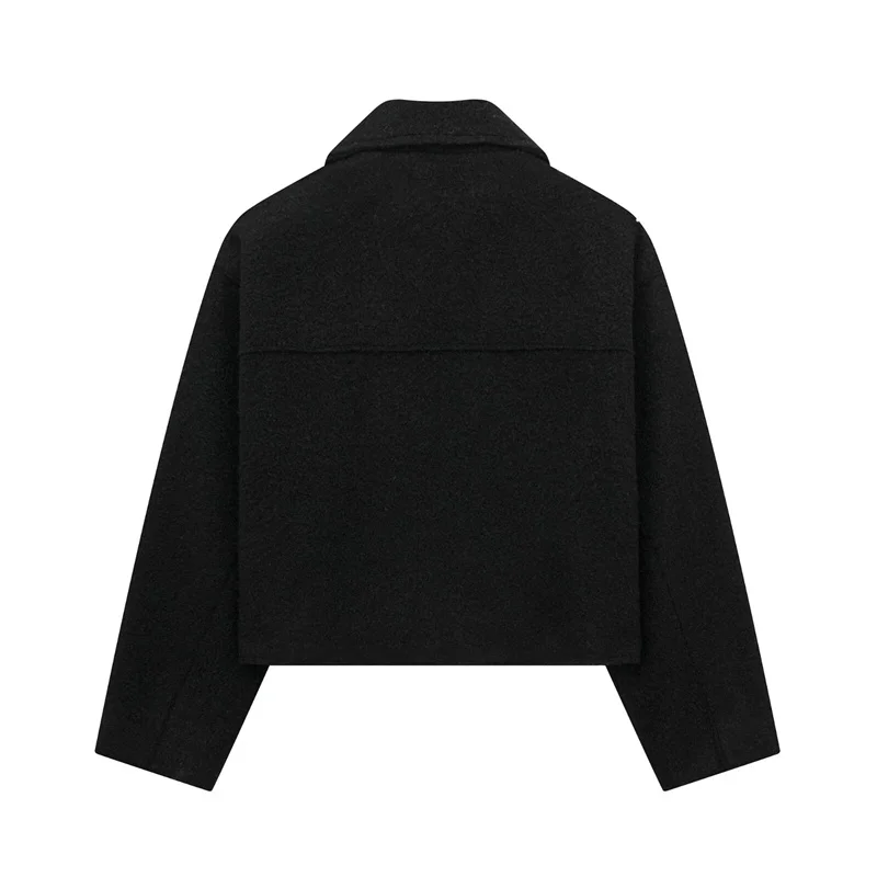 2026 Autumn Woman Casual Gray Loose Woolen Jacket Female Fashion Solid Turn Down Collar Jackets Girls Warm Zipper Outwear