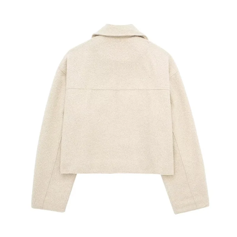 2026 Autumn Woman Casual Gray Loose Woolen Jacket Female Fashion Solid Turn Down Collar Jackets Girls Warm Zipper Outwear