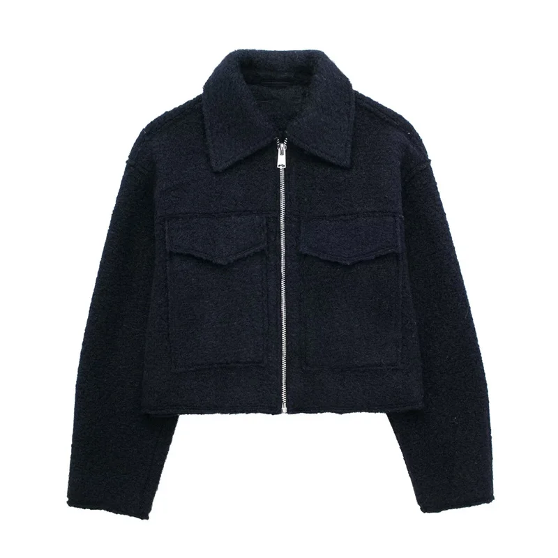 2026 Autumn Woman Casual Gray Loose Woolen Jacket Female Fashion Solid Turn Down Collar Jackets Girls Warm Zipper Outwear