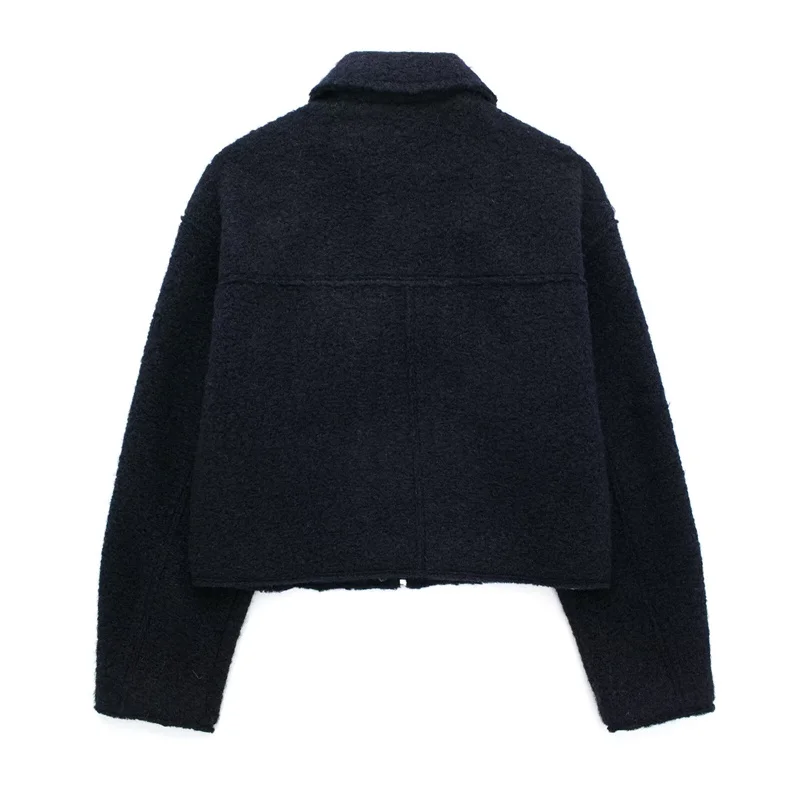 2026 Autumn Woman Casual Gray Loose Woolen Jacket Female Fashion Solid Turn Down Collar Jackets Girls Warm Zipper Outwear