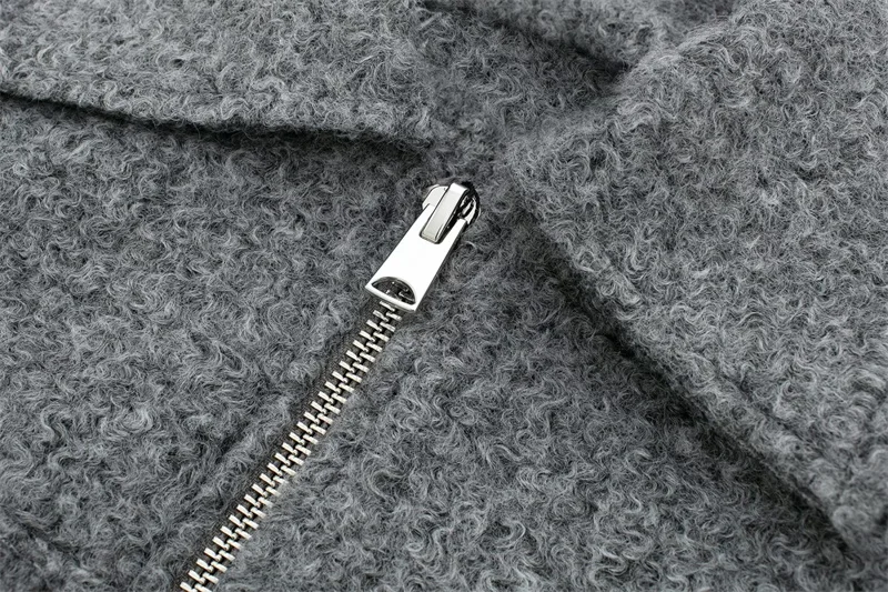 2026 Autumn Woman Casual Gray Loose Woolen Jacket Female Fashion Solid Turn Down Collar Jackets Girls Warm Zipper Outwear