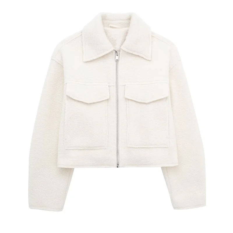 2026 Autumn Woman Casual Gray Loose Woolen Jacket Female Fashion Solid Turn Down Collar Jackets Girls Warm Zipper Outwear