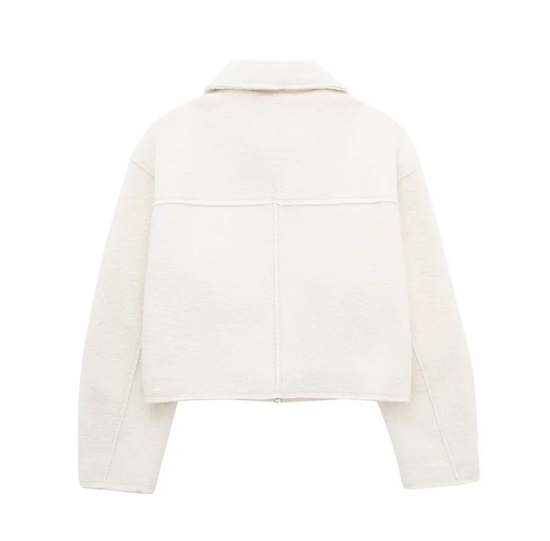 2026 Autumn Woman Casual Gray Loose Woolen Jacket Female Fashion Solid Turn Down Collar Jackets Girls Warm Zipper Outwear