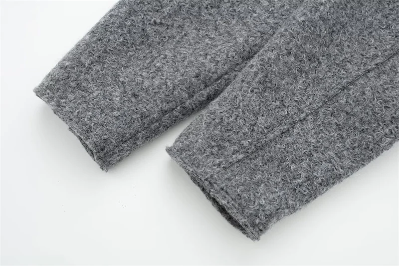 2026 Autumn Woman Casual Gray Loose Woolen Jacket Female Fashion Solid Turn Down Collar Jackets Girls Warm Zipper Outwear