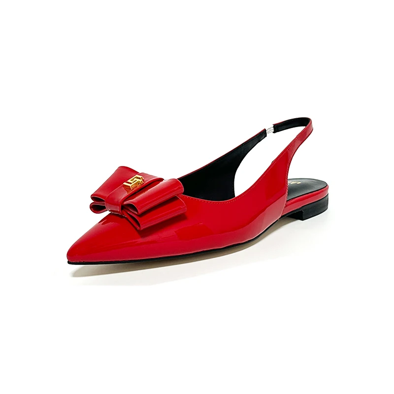 2024 New Summer Women's Sandals Genuine Leather Pointed Elastic Band Sexy Low Heel Sandals Fashion Leather Bag Party Shoes 34-44