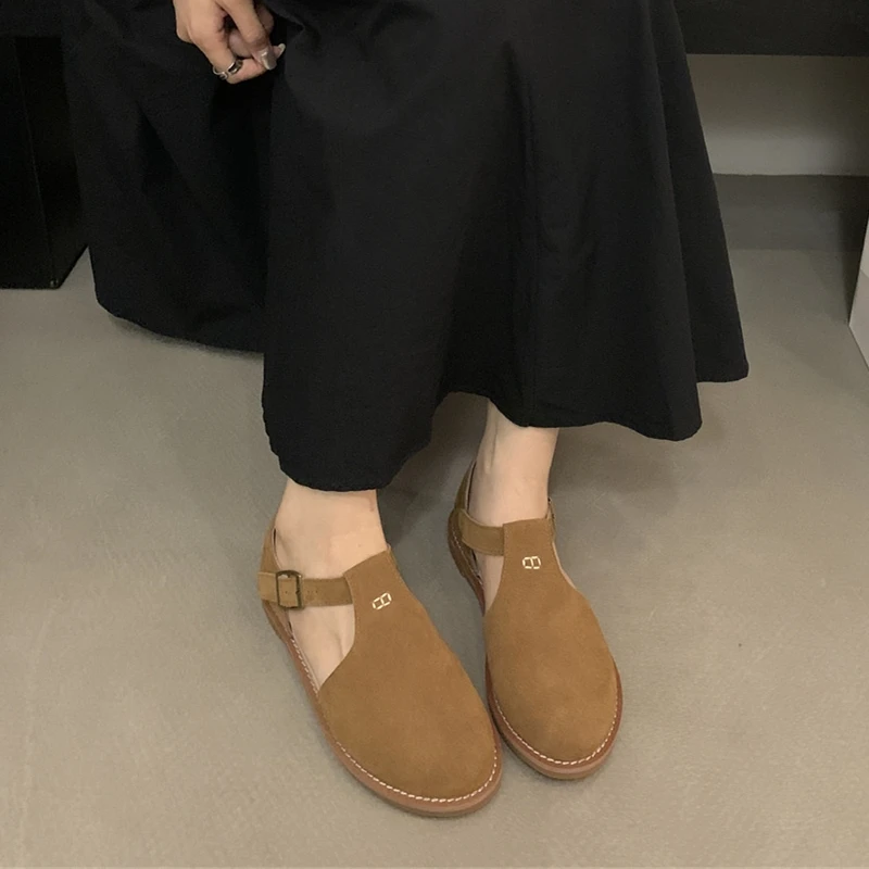 DIMANYU Retro Roman Baotou Sandals Women Wear 2026 Summer New Frosted Real Leather Female Flat Shoes Hollow Women Sandals