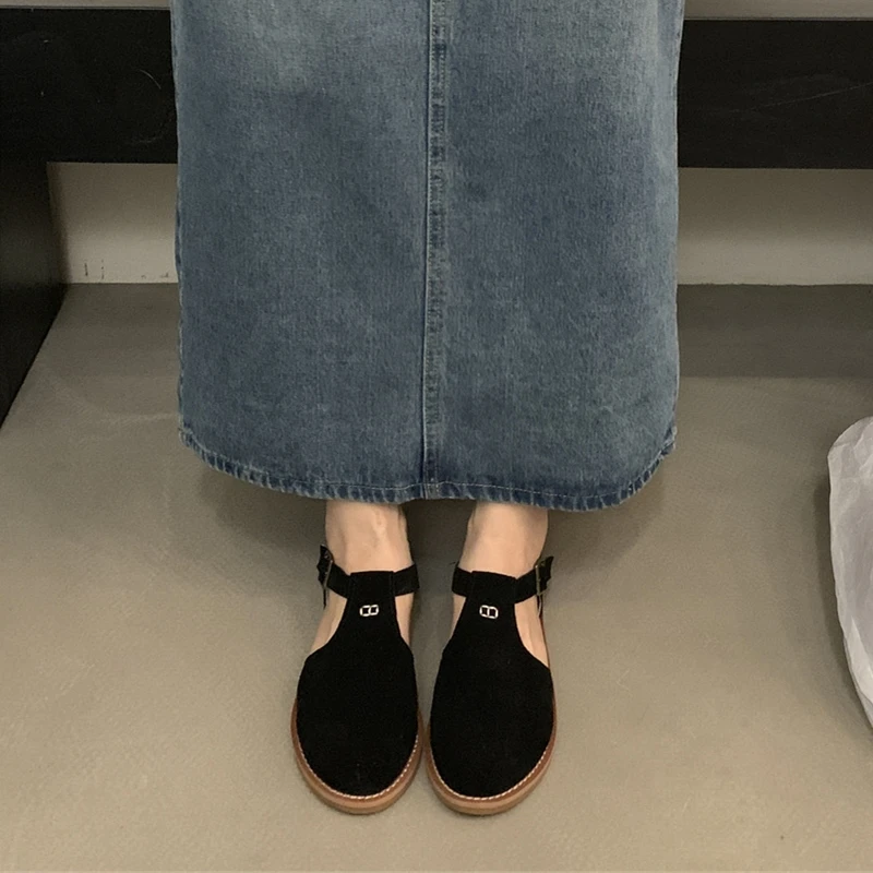 DIMANYU Retro Roman Baotou Sandals Women Wear 2026 Summer New Frosted Real Leather Female Flat Shoes Hollow Women Sandals