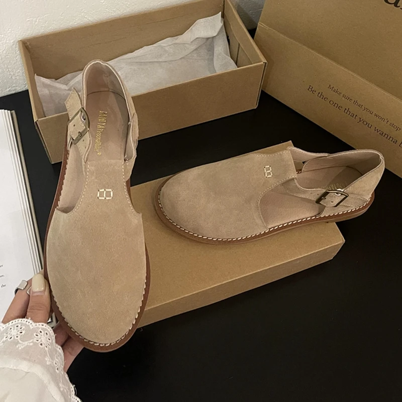 DIMANYU Retro Roman Baotou Sandals Women Wear 2026 Summer New Frosted Real Leather Female Flat Shoes Hollow Women Sandals