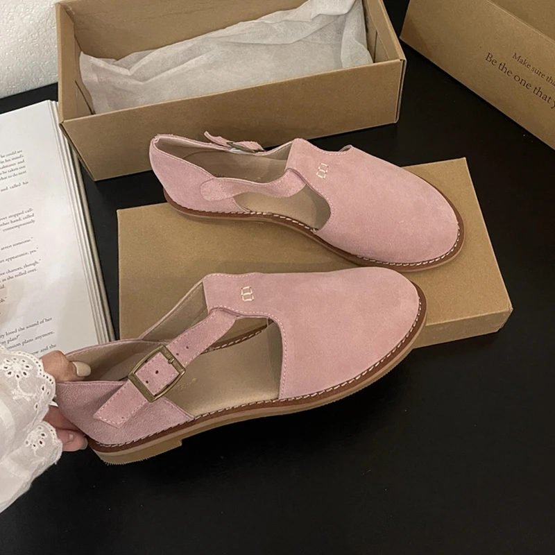 DIMANYU Retro Roman Baotou Sandals Women Wear 2026 Summer New Frosted Real Leather Female Flat Shoes Hollow Women Sandals