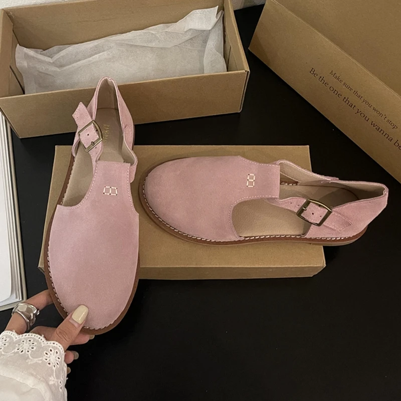 DIMANYU Retro Roman Baotou Sandals Women Wear 2026 Summer New Frosted Real Leather Female Flat Shoes Hollow Women Sandals