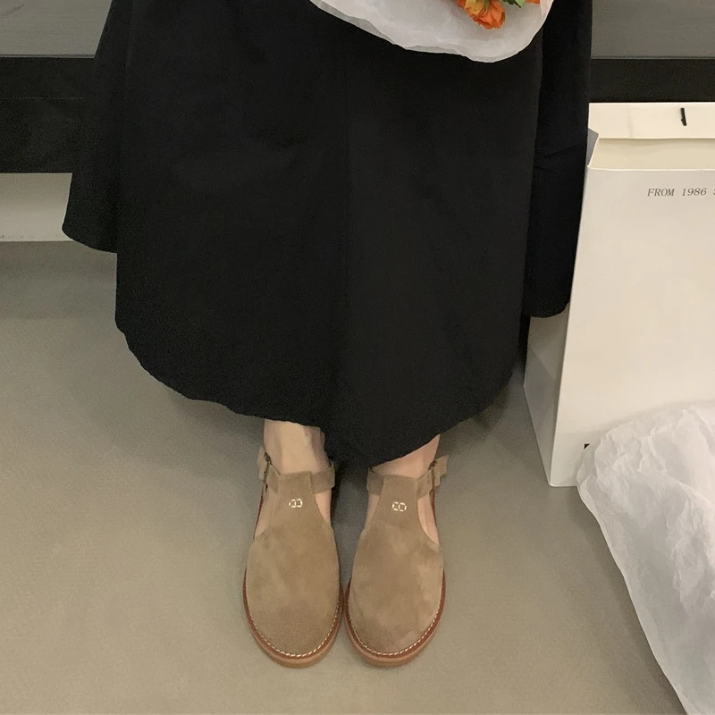 DIMANYU Retro Roman Baotou Sandals Women Wear 2026 Summer New Frosted Real Leather Female Flat Shoes Hollow Women Sandals
