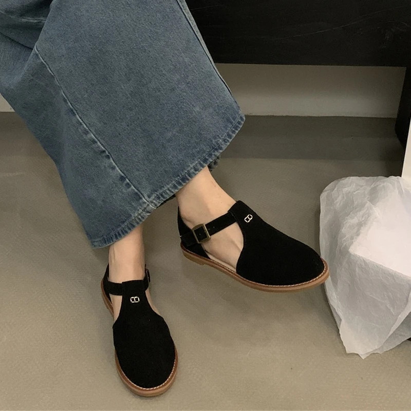 DIMANYU Retro Roman Baotou Sandals Women Wear 2026 Summer New Frosted Real Leather Female Flat Shoes Hollow Women Sandals