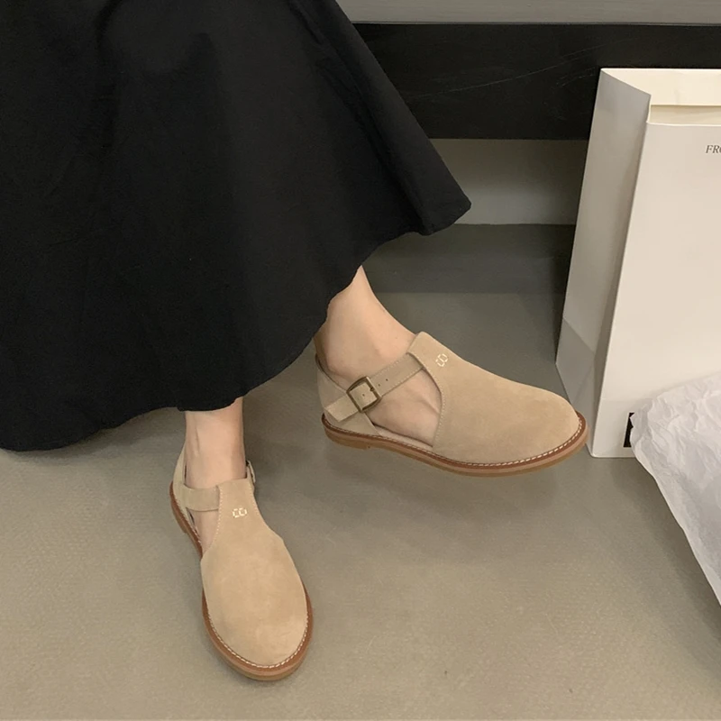 DIMANYU Retro Roman Baotou Sandals Women Wear 2026 Summer New Frosted Real Leather Female Flat Shoes Hollow Women Sandals