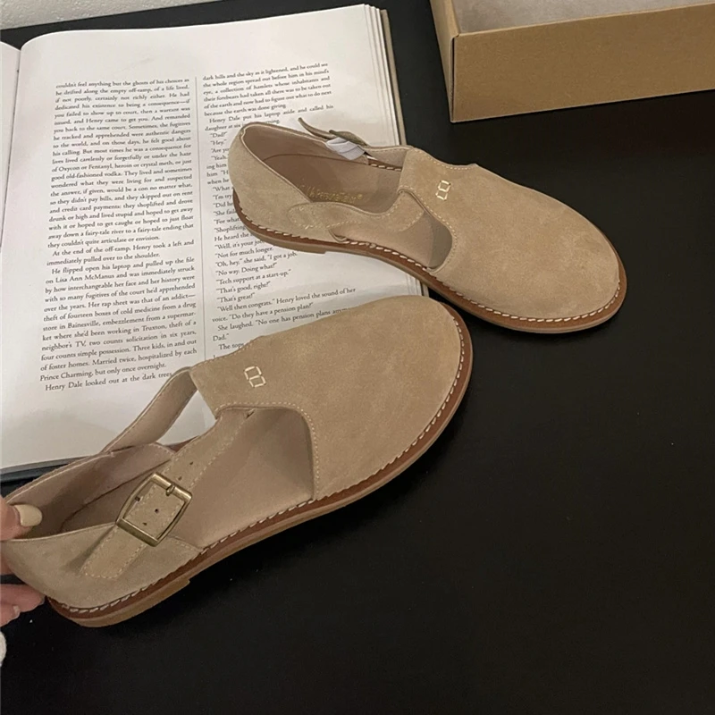 DIMANYU Retro Roman Baotou Sandals Women Wear 2026 Summer New Frosted Real Leather Female Flat Shoes Hollow Women Sandals