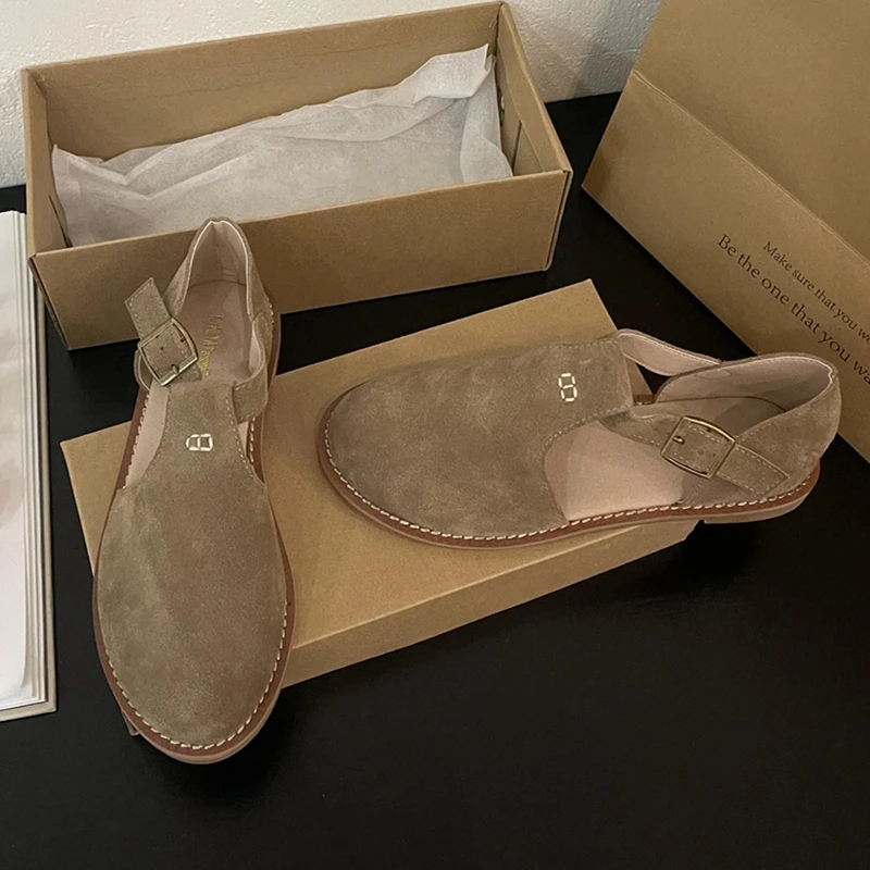 DIMANYU Retro Roman Baotou Sandals Women Wear 2026 Summer New Frosted Real Leather Female Flat Shoes Hollow Women Sandals