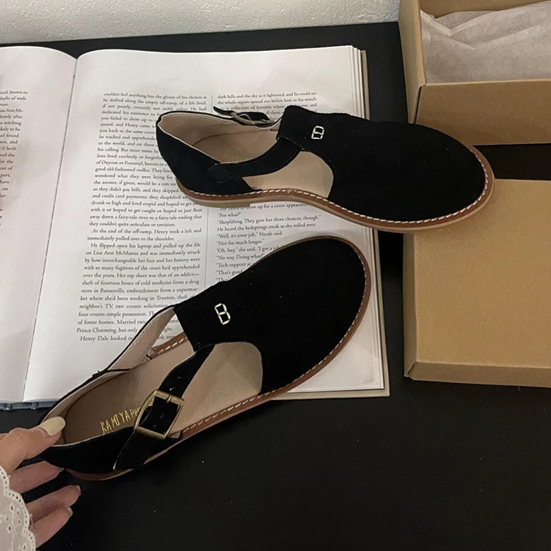 DIMANYU Retro Roman Baotou Sandals Women Wear 2026 Summer New Frosted Real Leather Female Flat Shoes Hollow Women Sandals