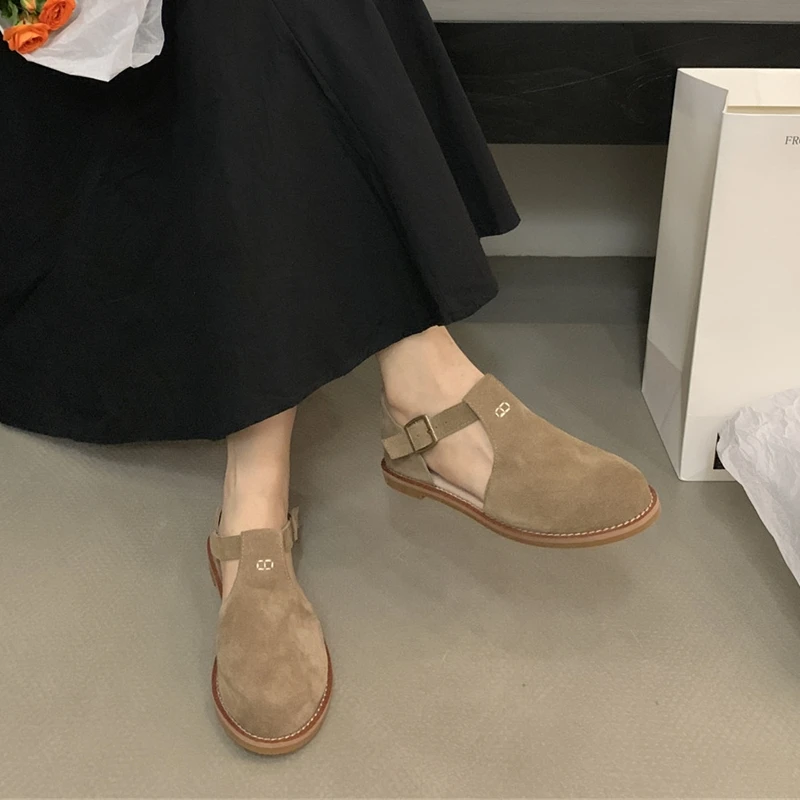 DIMANYU Retro Roman Baotou Sandals Women Wear 2026 Summer New Frosted Real Leather Female Flat Shoes Hollow Women Sandals