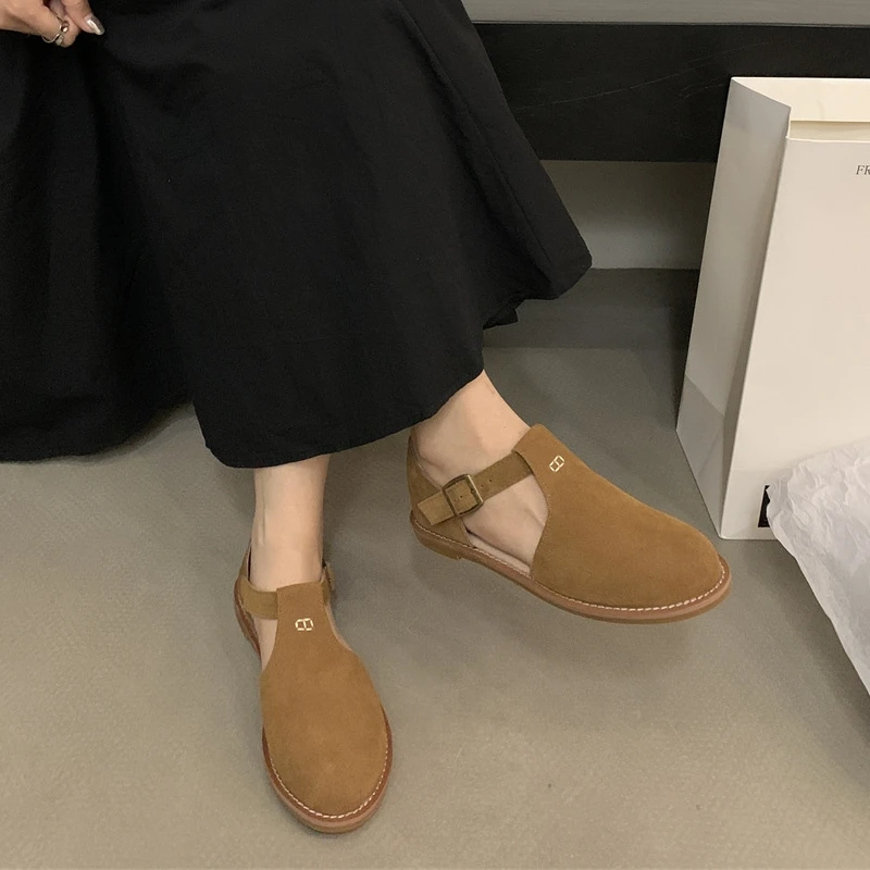 DIMANYU Retro Roman Baotou Sandals Women Wear 2026 Summer New Frosted Real Leather Female Flat Shoes Hollow Women Sandals