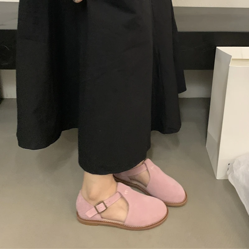 DIMANYU Retro Roman Baotou Sandals Women Wear 2026 Summer New Frosted Real Leather Female Flat Shoes Hollow Women Sandals