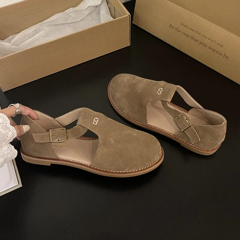 DIMANYU Retro Roman Baotou Sandals Women Wear 2026 Summer New Frosted Real Leather Female Flat Shoes Hollow Women Sandals