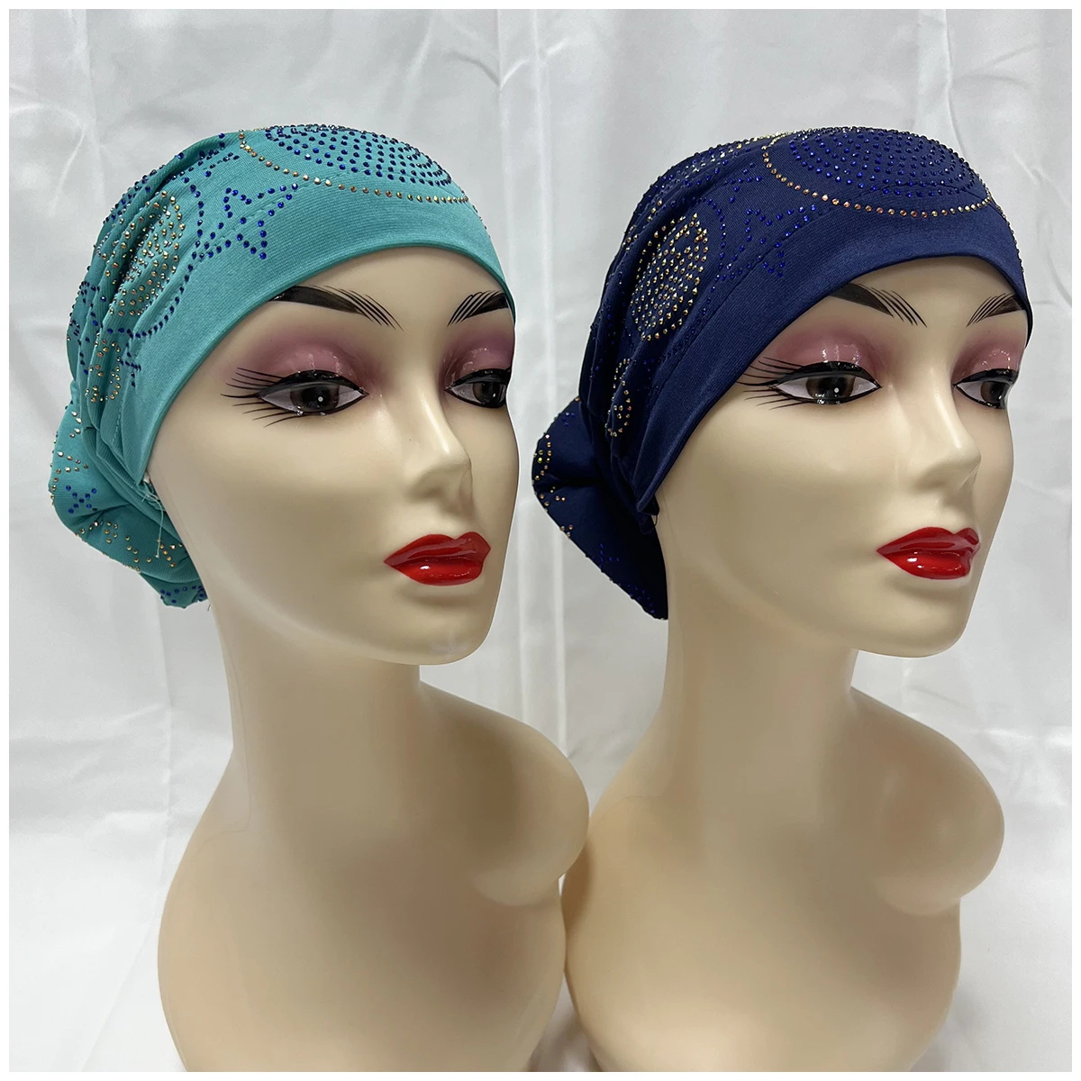 Wholesale Order Fashion Muslim Female Turban Hat Bonnet Gold Velvet Hot Rhinestone Solid Indian Beanie Hair Bonnet Cap For Women