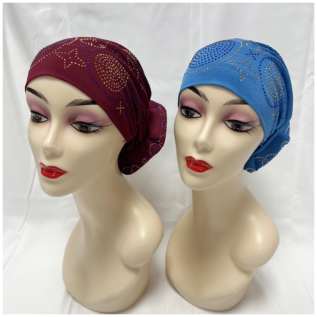Wholesale Order Fashion Muslim Female Turban Hat Bonnet Gold Velvet Hot Rhinestone Solid Indian Beanie Hair Bonnet Cap For Women