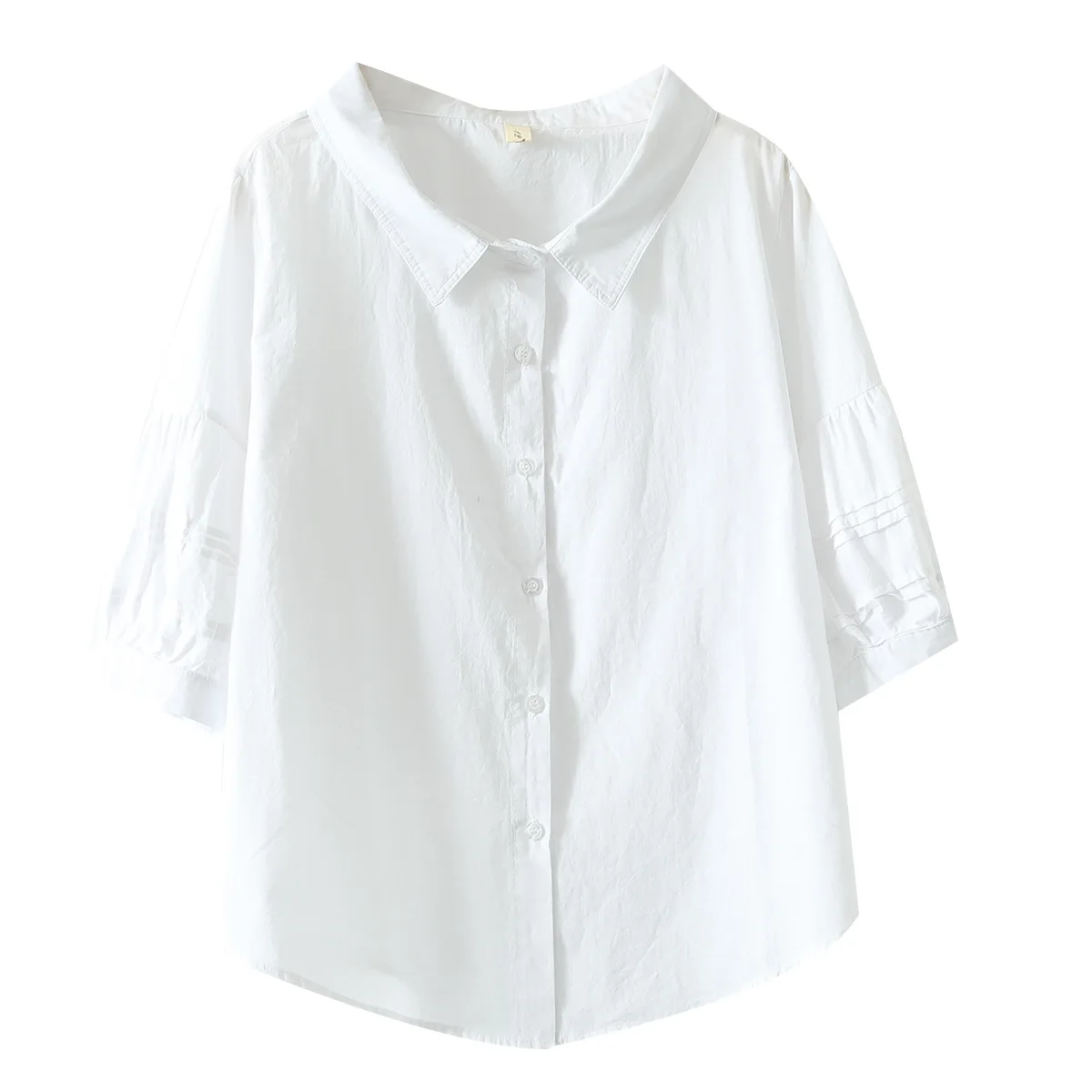 New Spring Cotton Solid Shirt Women Lapel Short Sleeve Folds Literature Tops Girl Versatile Doll Blouses 2024 Autumn T43977QC