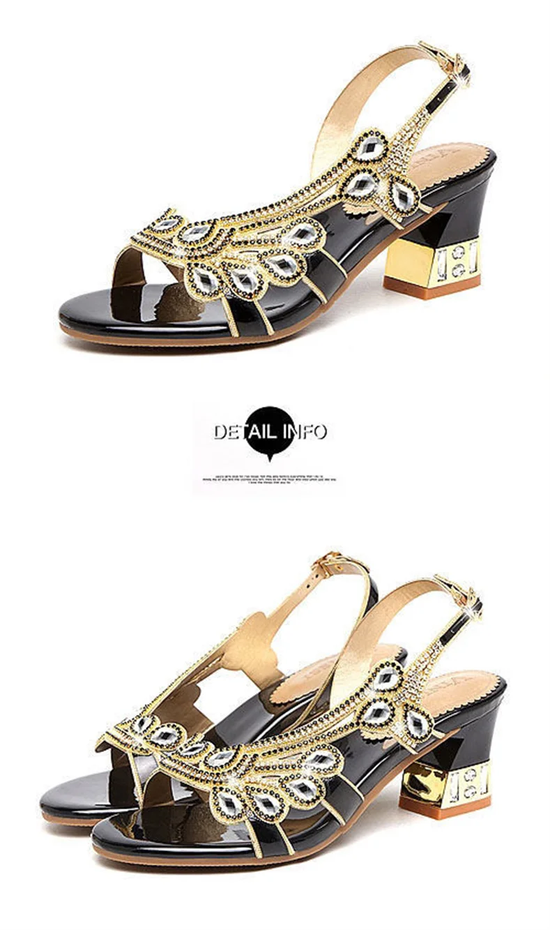 Summer Women Shoes Fish Mouth Diamond Elegant Thick High Heels Sandals Medium Heel Fashion Leisure Rhinestone Party Sandals