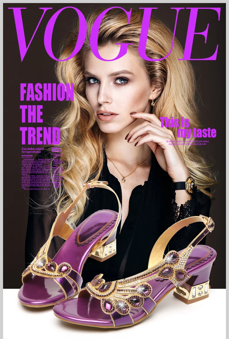 Summer Women Shoes Fish Mouth Diamond Elegant Thick High Heels Sandals Medium Heel Fashion Leisure Rhinestone Party Sandals