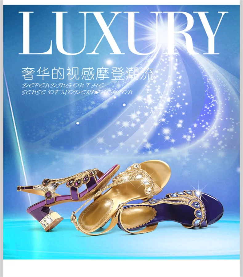 Summer Women Shoes Fish Mouth Diamond Elegant Thick High Heels Sandals Medium Heel Fashion Leisure Rhinestone Party Sandals